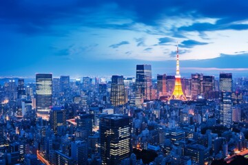Obraz premium 東京のネオンとビル群の夜景
