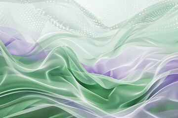 Abstract composition of smooth, flowing waves in shades of green and lavender