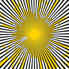 Fototapeta premium Abstract yellow and black radial lines with splashes of yellow. Dynamic, energetic pattern ideal for backgrounds or graphic design projects.