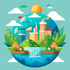 city ​​behind plants and mountains