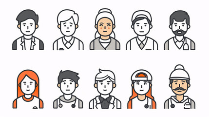 Black and white stroke icons of people in different roles such as businessman, teacher, and student