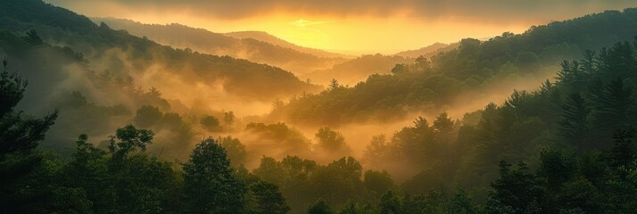 Golden Hour in a Misty Mountain Valley