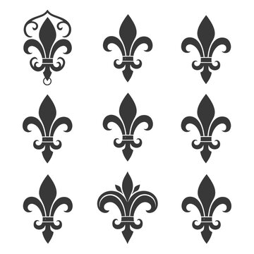 Fleur-de-lis Vector Set: Stylized Lily Emblems, Heraldic Fleurons Collection on White