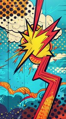 Abstract Comic Background Featuring Thunder and Lightning, Explosive and Impactful, with Electric Clouds and Noise Illustration, Perfect for High-Resolution AI-Generated Wallpaper and Background.