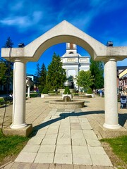 Fototapeta premium colonnade in the park of palace. walk through the old city of Europe. Slovakia.Poprad.