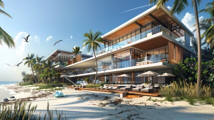 rchitectural plans for a contemporary beachfront resort with luxury accommodations and recreational facilities