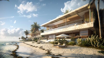 rchitectural plans for a contemporary beachfront resort with luxury accommodations and recreational facilities