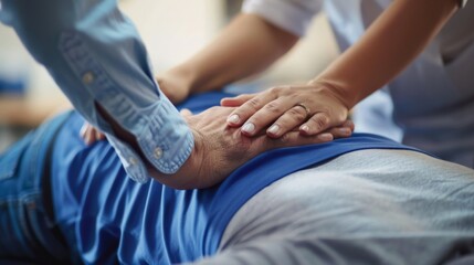 Close-up of a chiropractor performing spinal adjustment on a patient's back to relieve pain and improve posture in a clinical setting.