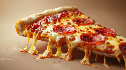 Detailed vector icon of a pizza slice with pepperoni and cheese