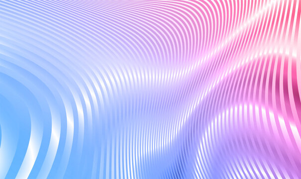 Abstract futuristic holographic stripes wavy background. Iridescent wave. 3d iridescence metal shiny stripes pattern, interesting striped wallpaper. Dynamic Effect, Color Gradient. Luxury Vector EPS10