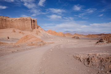 San Pedro de Atacama, Chile - Nov 29, 2023: Sand dunes and rock formations in the Valley of the...