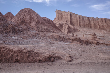 San Pedro de Atacama, Chile - Nov 29, 2023: Sand dunes and rock formations in the Valley of the Moon, Atacama Desert