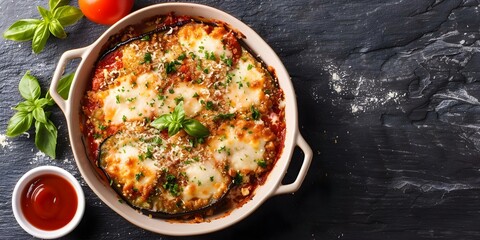 Eggplant Parmigiana Breaded and Fried to Perfection. Concept Italian Cuisine, Comfort Food, Vegetarian Dish, Breaded Eggplant, Traditional Recipe