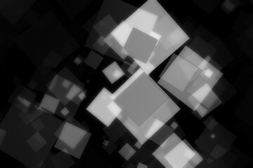 Soft focus white squares floating on a black background halftone abstract design