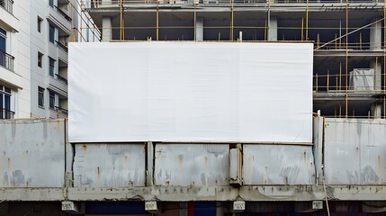 Blank white advertising banner on the construction site fence : Generative AI