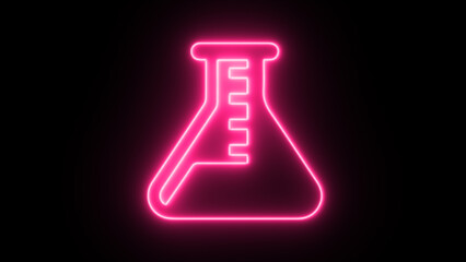 Neon Test tube icon. Laboratory chemical beaker with toxic liquid icon. Futuristic laser background.