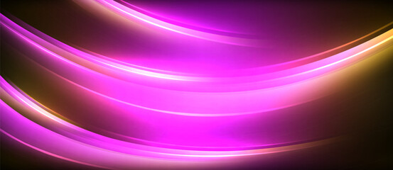 Neon glowing circle rays, light round lines in the dark, planet style neon wave lines. Energetic electric concept design for wallpaper, banner, background