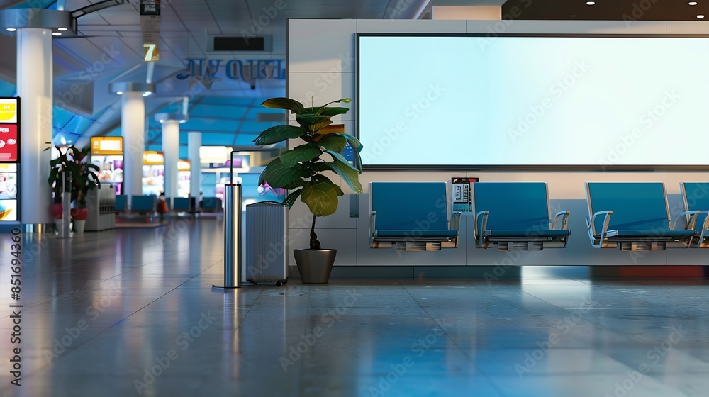 Aufkleber sign and billboard mockup at duty free shop in departure terminal to promote your business or organi