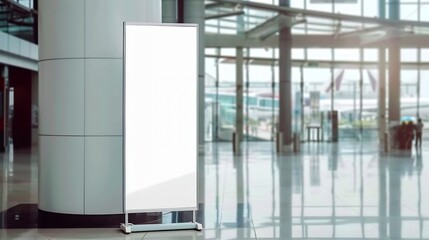 Blank roll up stand banner Blank mockup for presentation isolated on wall background in hospital hotel airport : Generative AI