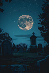 Naklejka premium a full moon over a graveyard