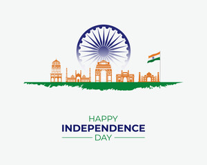 Happy Independence Day of India. 15 August. Holiday concept. Template with background, banner, poster and card. flat illustration. Jpeg format.