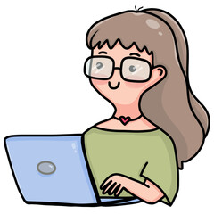 Cartoon woman working on laptop