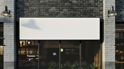 Blank white restaurant or shop sign mockup large billboard banner on a storefront template : Generative AI