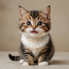 A cute cat is sitting relaxed facing forward