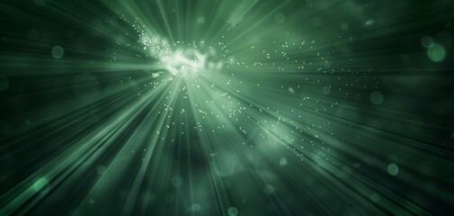 Obraz premium Dark green background with light rays and lines of light in the center