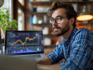 Financial advisor using graphs and charts to explain investment returns to a couple for financial planning concept with copy space