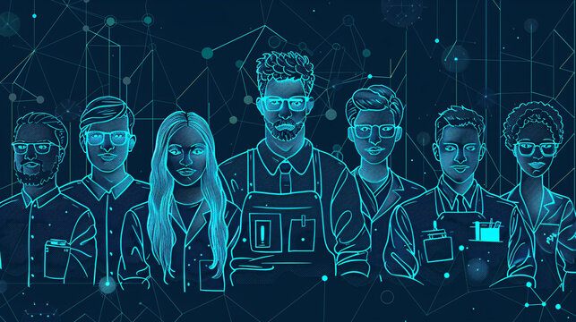 Thin line icons of user profiles representing different age groups and hairstyles