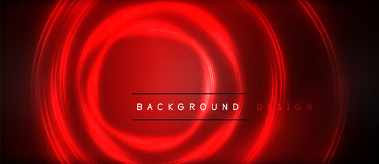 Neon glowing circle rays, light round lines in the dark, planet style neon wave lines. Energetic electric concept design for wallpaper, banner, background
