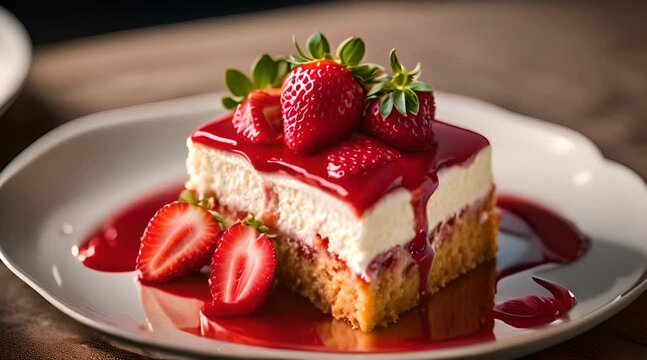 Piece of cake of strawberry. Piece of cake idiom