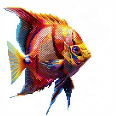 Obraz premium 3D Pixel art of a Angelfish, isometric style, Attractive colors, isolated on white background, centered in frame