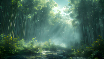 Obraz premium rays of light in the forest. Generative AI