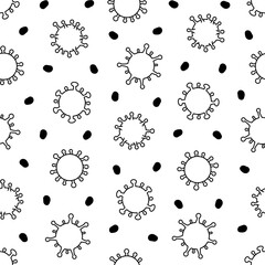Bacteria, virus, germ, microbe and pathogen. Seamless pattern. Coloring Page. Medical healthcare. Hand drawn style. Vector drawing. Design ornaments.