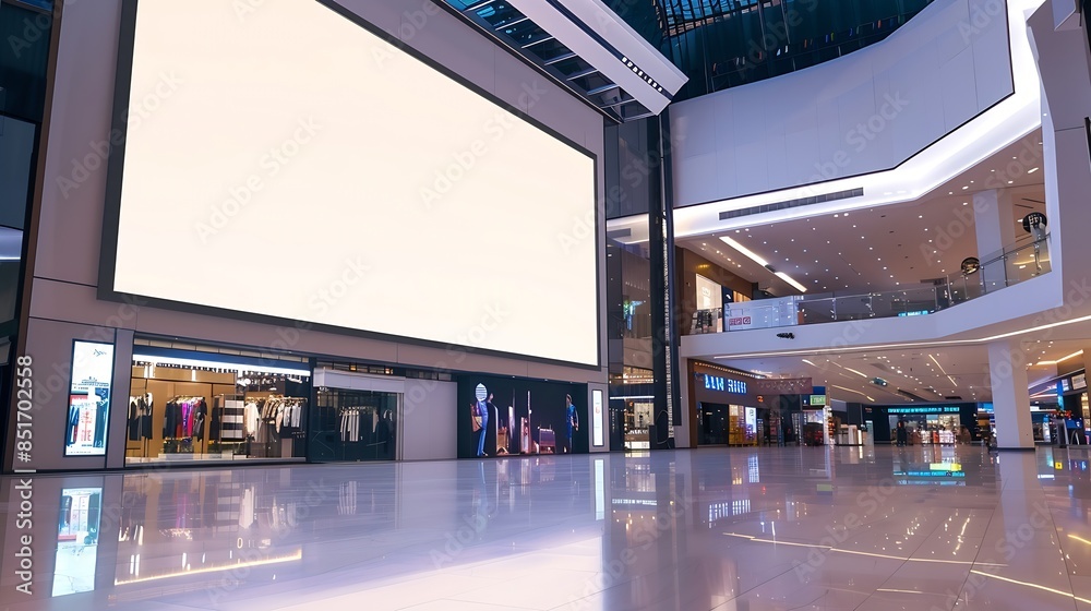 Poster mockup of large led screen a front of shop in shopping mall : generative ai