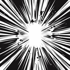 Obraz premium Dynamic black and white comic book style explosion background with radial lines and ink splatters, perfect for dramatic impact scenes.