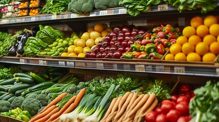 Obraz premium Fresh Vegetable Shelf in the Supermarket