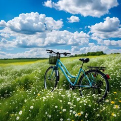 Naklejka premium Beautiful natural landscape with a bicycle