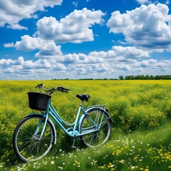 Naklejka premium Beautiful natural landscape with a bicycle