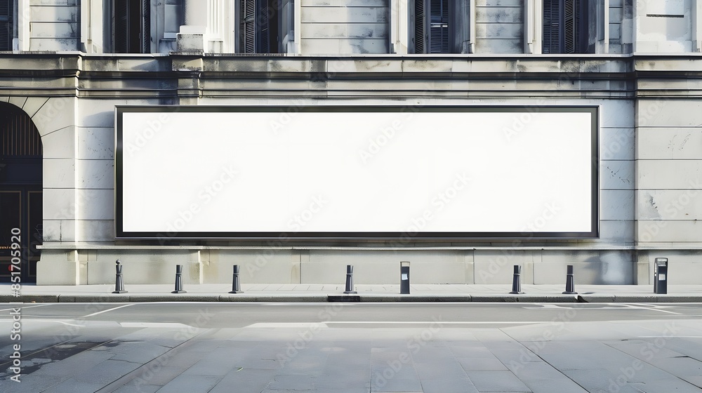 Aufkleber advertising empty long white billboard with space for mockup information at urban street front view 