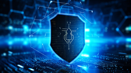 High-Tech Cybersecurity Shield in Digital Space