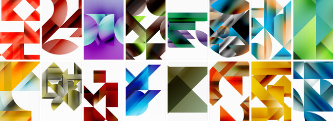 Fototapeta premium Set of abstract minimal geometric backgrounds with lines, circles and triangles. Vector Illustration For Wallpaper, Banner, Background, Card, Book Illustration, landing page