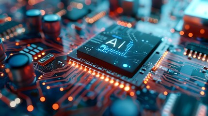 Futuristic AI Microchip on a Glowing Circuit Board