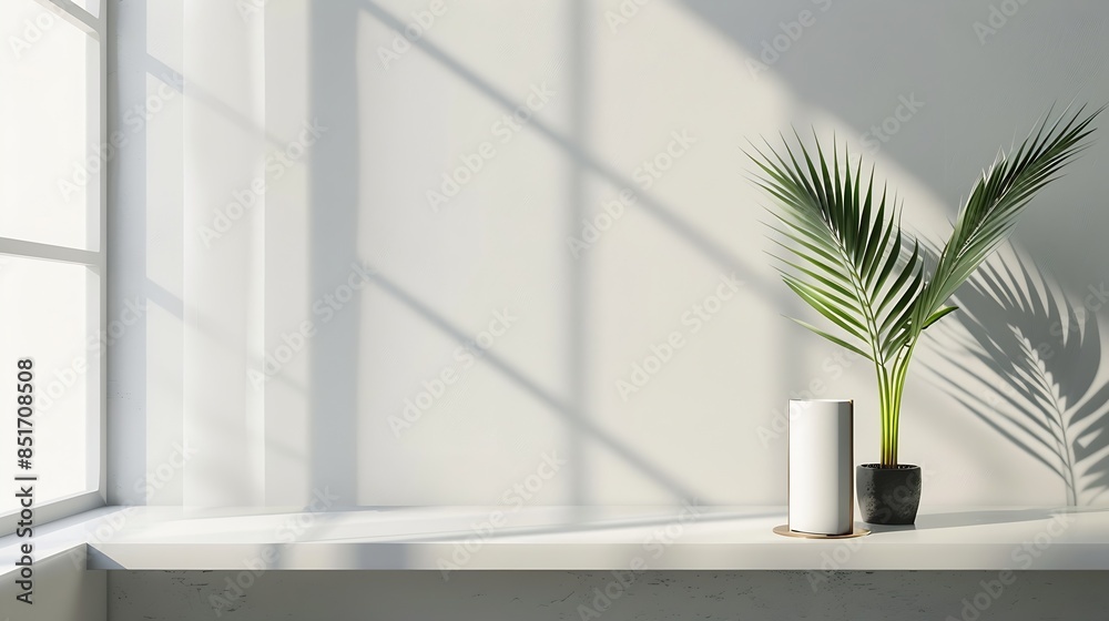 Aufkleber roll up banner mockup with a plant beside the window : generative ai