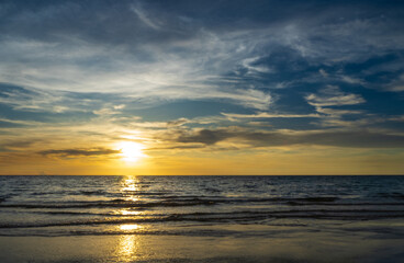 Landscape horizon viewpoint panorama summer season sea beach nobody wind wave holiday calm sunset sky evening day time look calm nature tropical beautiful ocean water travel Koh Muk Trang Thailand