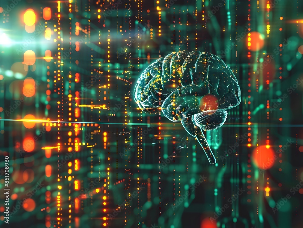 Poster visualizing the computational power of the digital brain in a matrix like environment