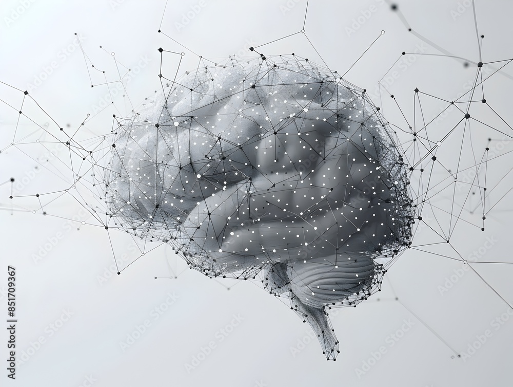 Poster interconnected brain neural network concept with dots and lines