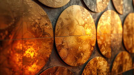 Molten metal discs arranged in a captivating pattern, evoking a sense of industrial elegance.